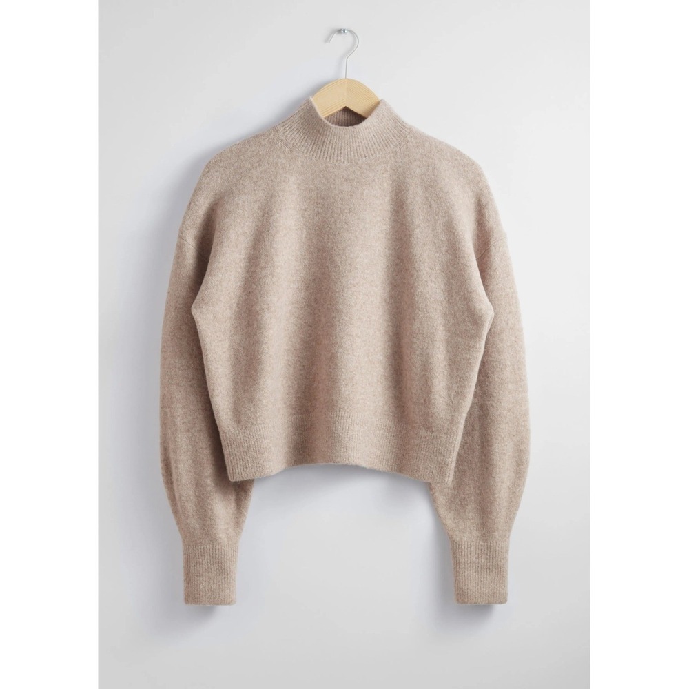 & Other Stories Paris Atelier Mock Neck Sweater Beige Mohair Wool S Minimalist